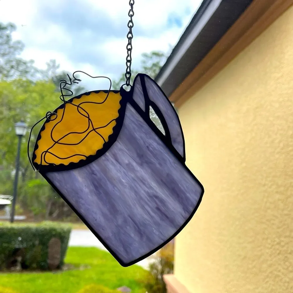 Stained Glass Coffee Cup Suncatcher Blue Mug Window Hanging Kitchen Decor